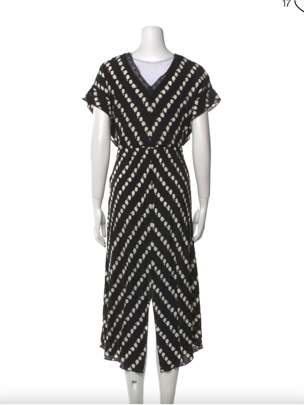 Maje Black Printed V-Neck Tent Dress with Lace Trim
